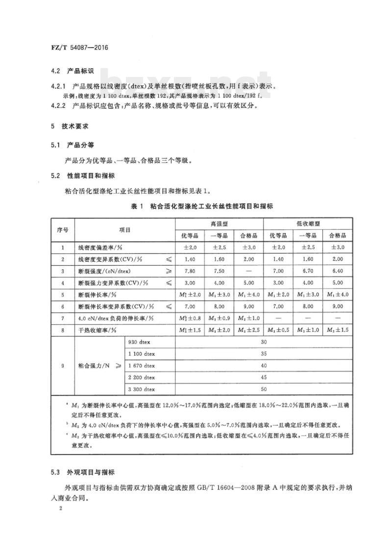 FZ/T 54087-2016 粘合活化型涤纶工业长丝