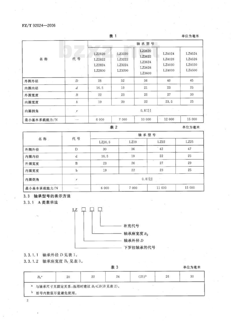 FZ/T 92024-2006 LZ系列下罗拉轴承