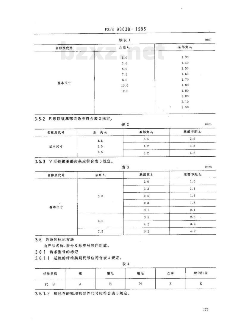 FZ/T 93038- 1995 梳理机用齿条
