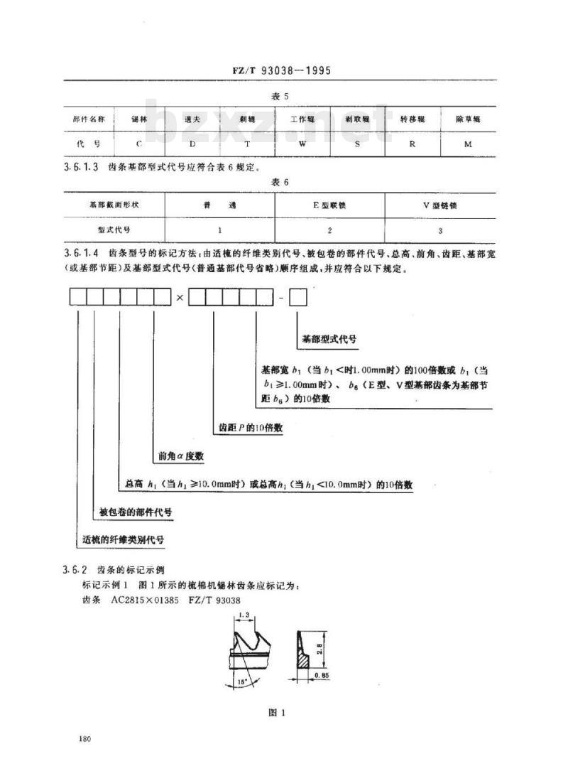 FZ/T 93038- 1995 梳理机用齿条