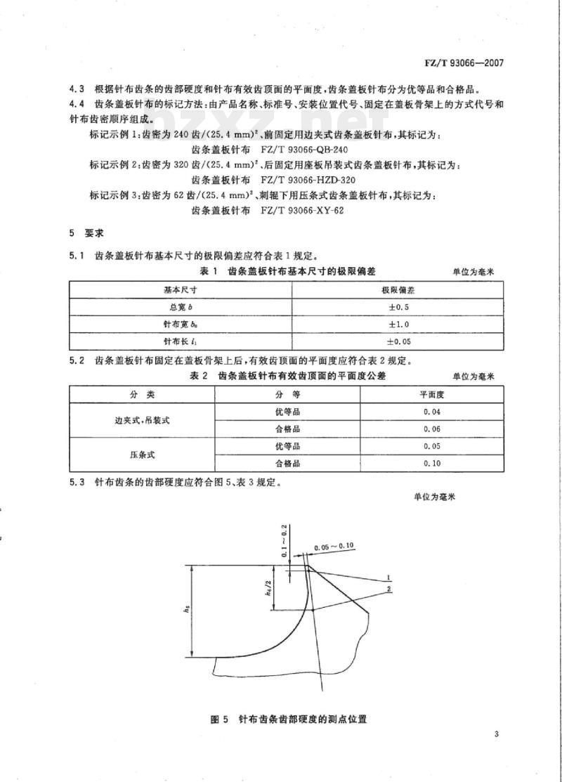 FZ/T 93066-2007 梳棉机用齿条盖板针布