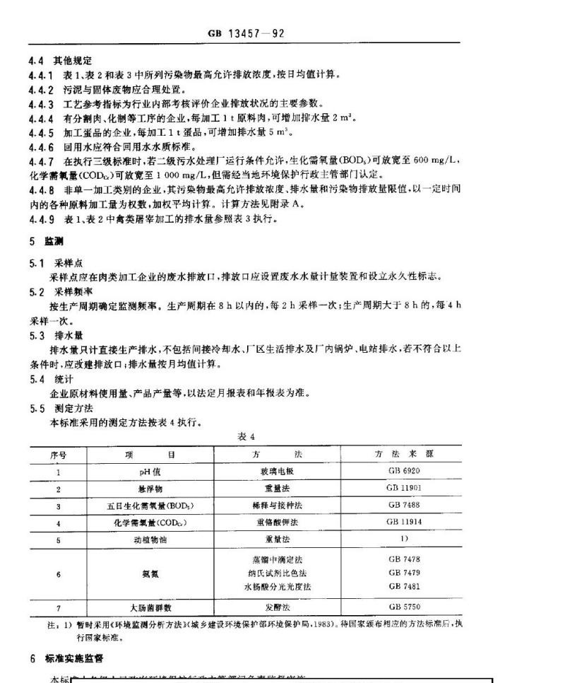 GB 13457-1992 肉类加工工业水污染物排放标准