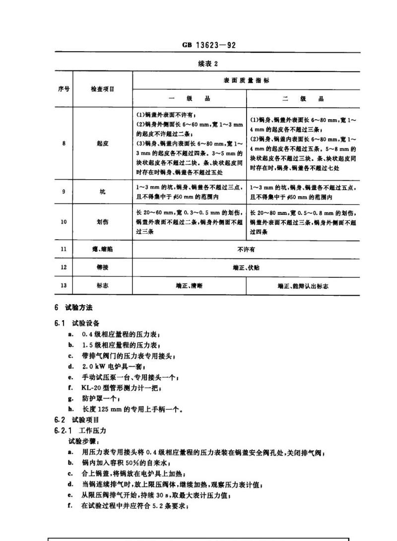 GB 13623-1992 铝压力锅安全及性能要求