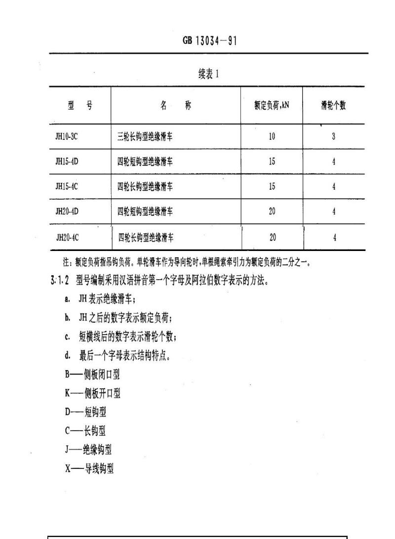 GB 13034-1991 带电作业用绝缘滑车