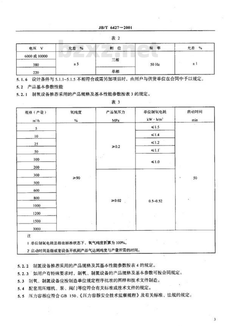 JB/T 6427-2001 变压吸附制氧、制氮设备