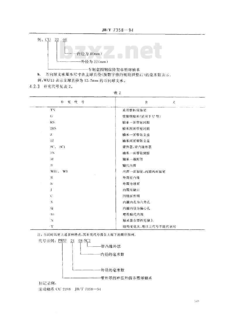 JB/T 7358-1994 非磨球轴承