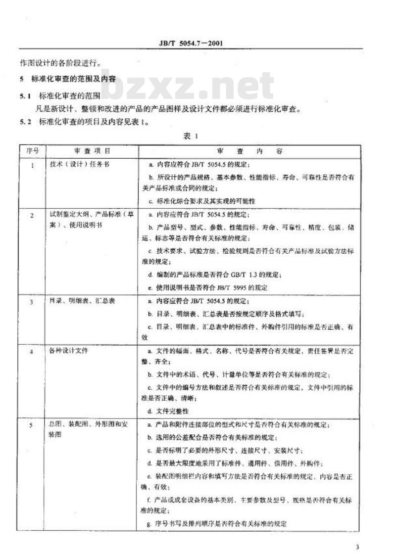 JB/T 5054.7-2001 产品图样及设计文件 标准化审查