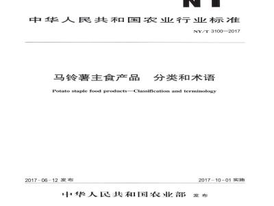 NY/T 3100-2017 马铃薯主食产品 分类和术语