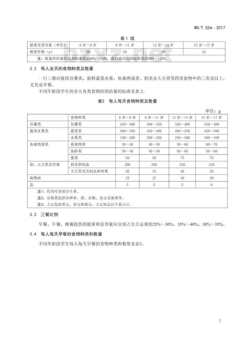 WS/T 554-2017 学生餐营养指南