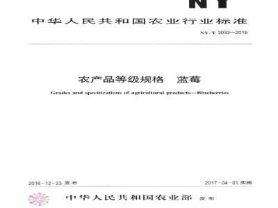 NY/T 3033-2016 农产品等级规格 蓝莓