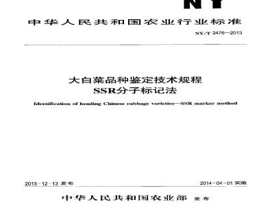 NY/T 2476-2013 大白菜品种鉴定技术规程 SSR分子标记法