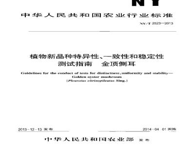 NY/T 2523-2013 植物新品种特异性、一致性和稳定性测试指南 金顶侧耳
