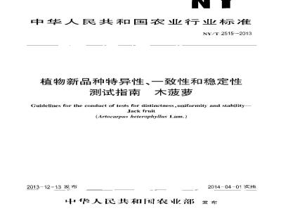 NY/T 2515-2013 植物新品种特异性、一致性和稳定性测试指南 木菠萝