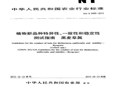 NY/T 2485-2013 植物新品种特异性 一致性和稳定性测试指南 黑麦草属