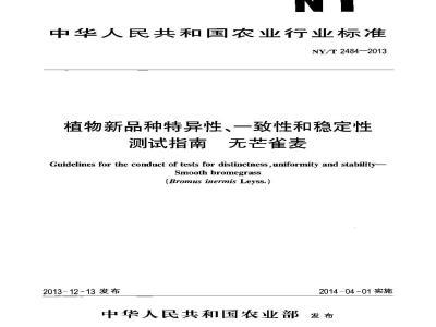 NY/T 2484-2013 植物新品种特异性 一致性和稳定性测试指南 无芒雀麦