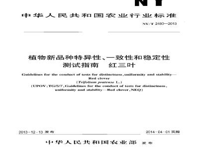 NY/T 2480-2013 植物新品种特异性、一致性和稳定性测试指南 红三叶