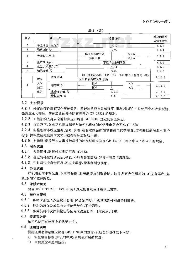 NY/T 2460-2013 大米抛光机 质量评价技术规范