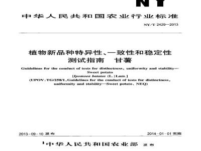 NY/T 2429-2013 植物新品种特异性、一致性和稳定性测试指南 甘薯