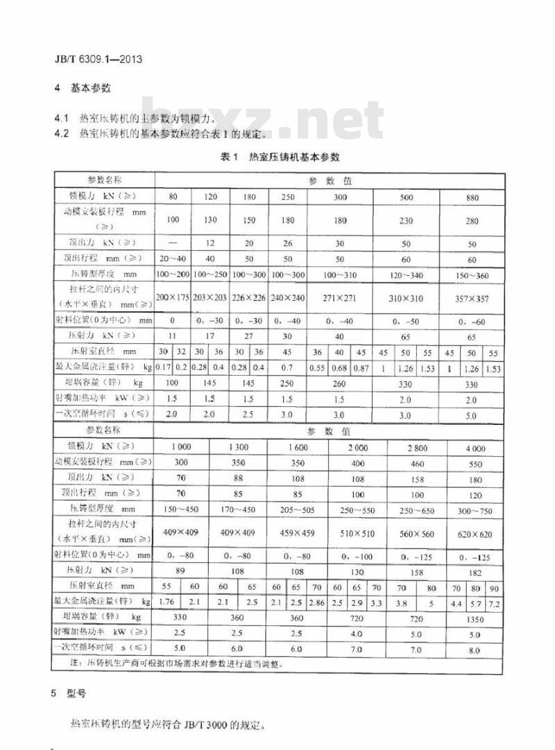 JB/T 6309.1-2013 热室压铸机 第1部分基本参数
