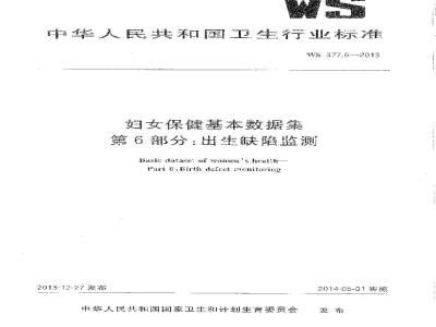 WS 377.6-2013 妇女保健基本数据集 第6部门：出生缺陷监测