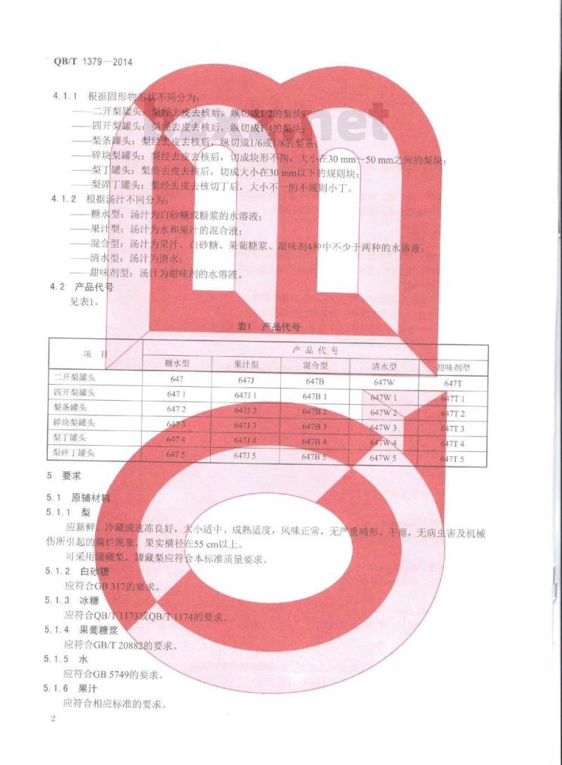 QB/T 1379-2014 梨罐头