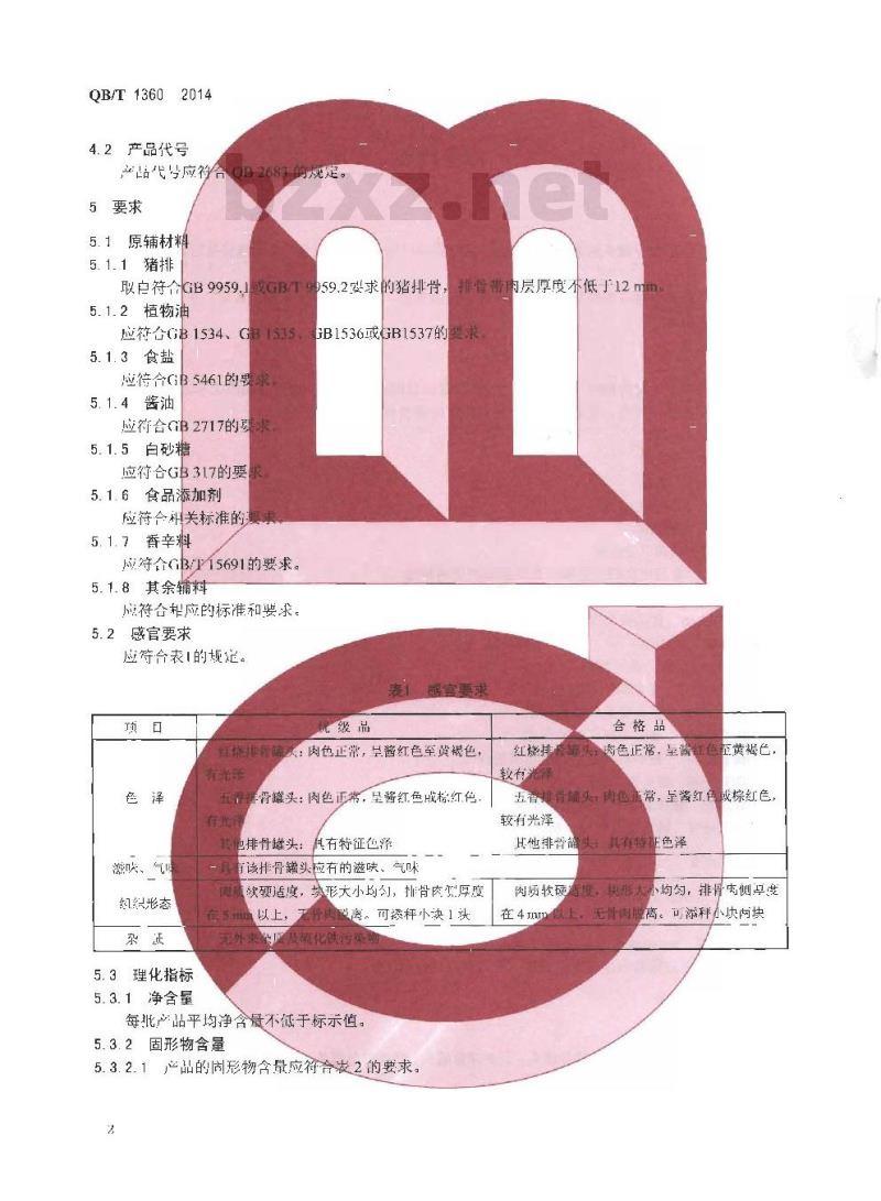 QB/T 1360-2014 排骨罐头