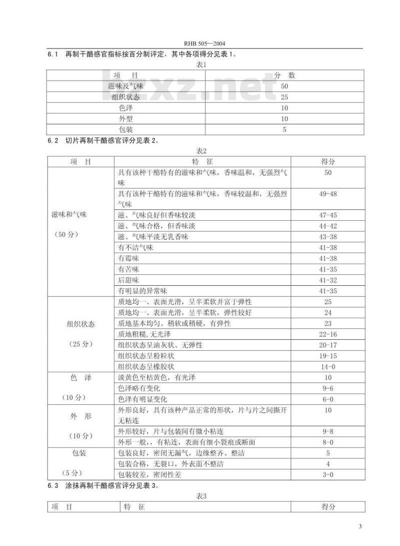 RHB 505-2004 再制干酪感官质量评鉴细则