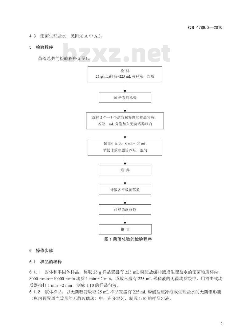 GB 47892-2010 食品安全国家标准 食品微生物学检验 菌落总数测定