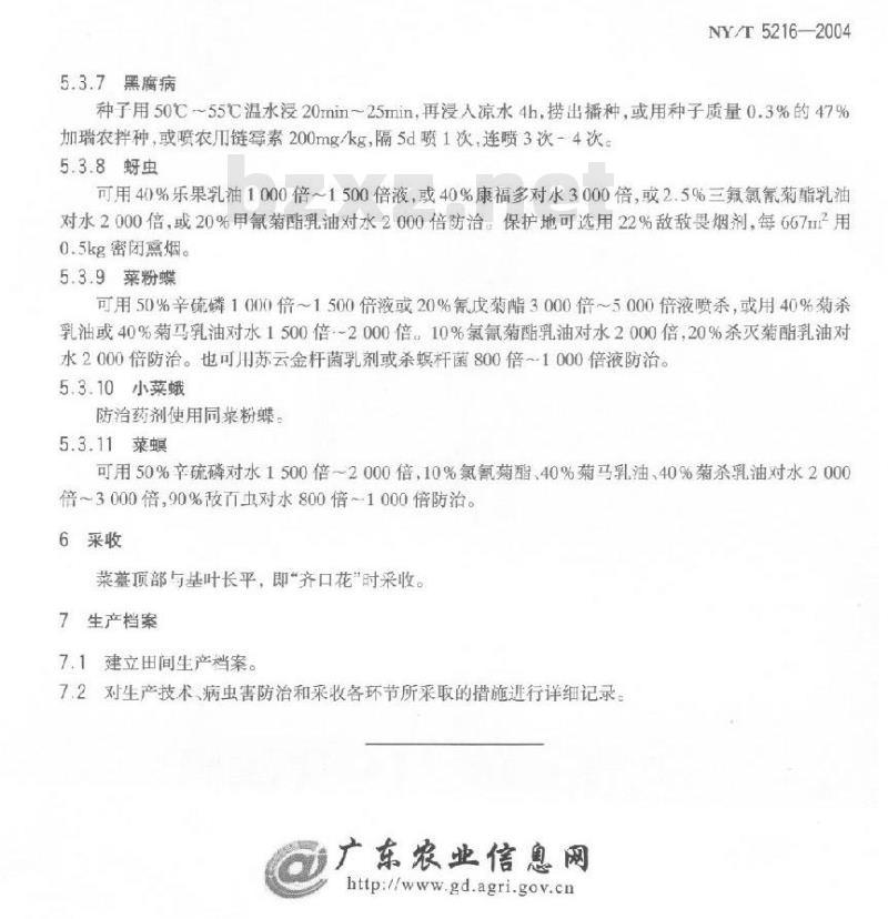 NY/T 5216-2004 无公害食品芥蓝生产技术规程