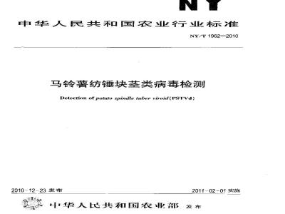 NY/T 1962-2010 马铃薯纺锤块茎类病毒检测