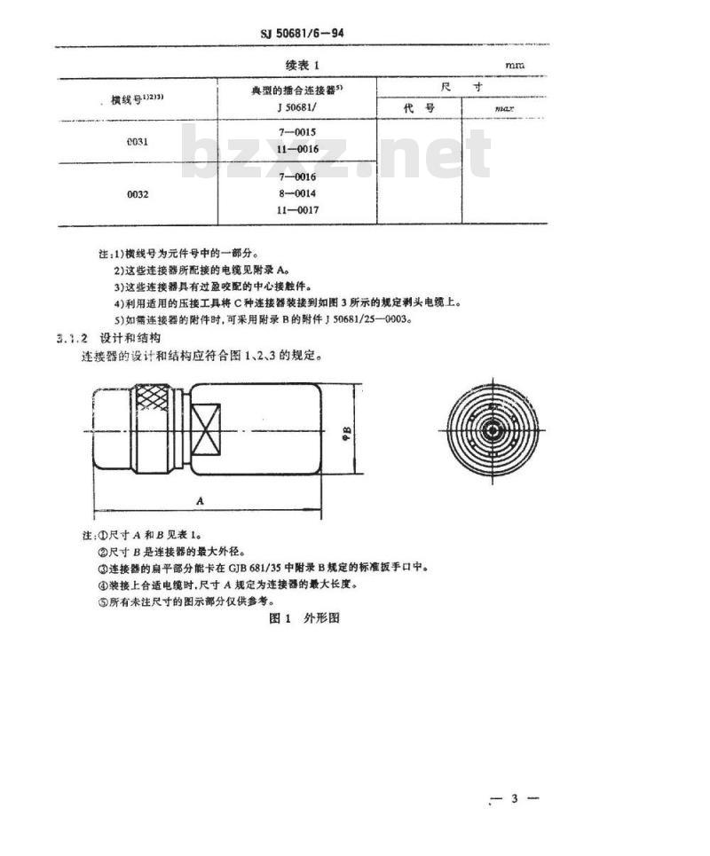 SJ 50681.6-1994 C系列(接电缆)插针接触件2级射频同轴插头连接器详细规范