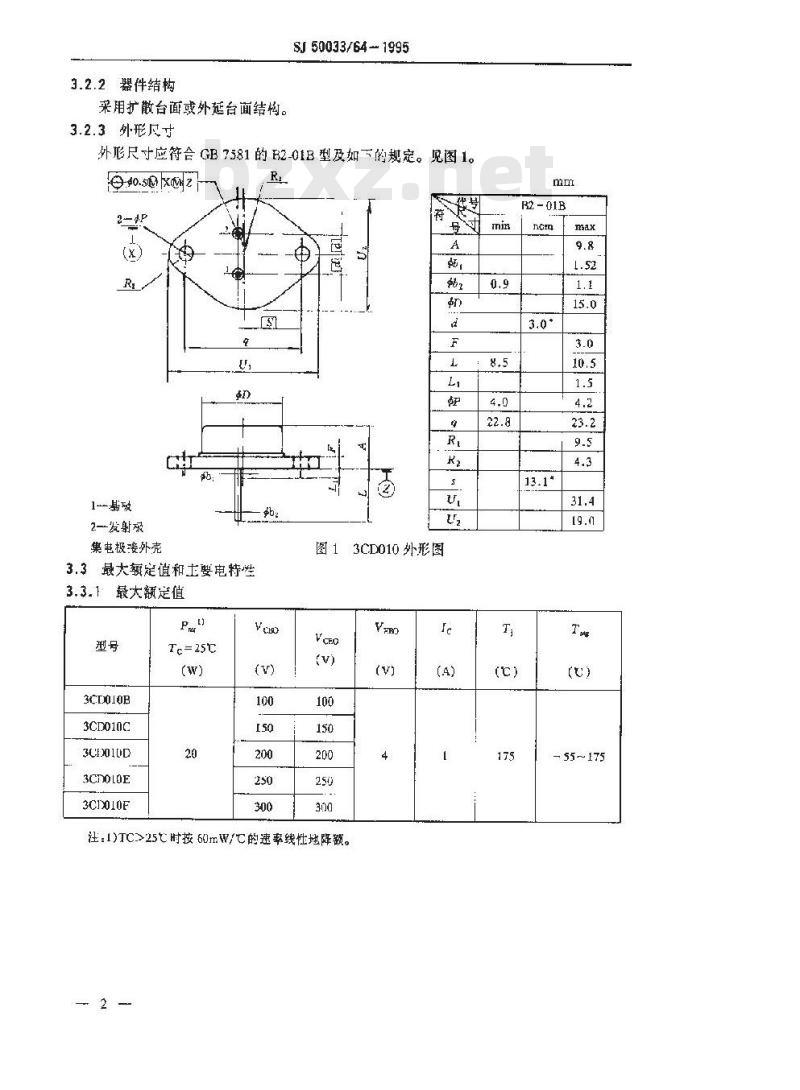 SJ 50033.64-1995 半导体分立器件 3CD010型低频大功率晶体管详细规范