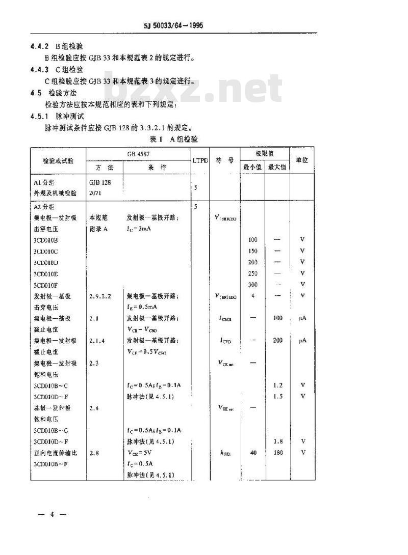 SJ 50033.64-1995 半导体分立器件 3CD010型低频大功率晶体管详细规范