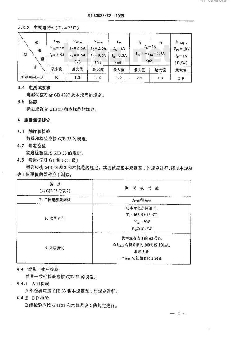 SJ 50033.62-1995 半导体分立器件 3DK406型高压功率开关晶体管详细规范