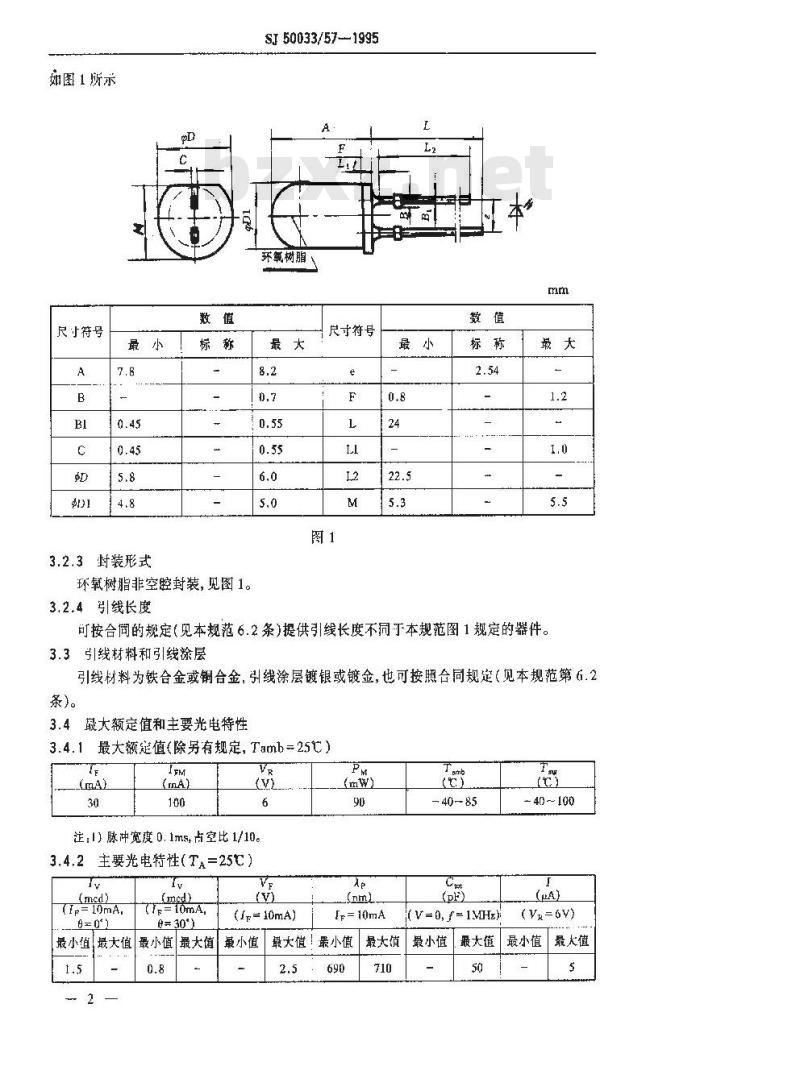 SJ 50033.57-1995 半导体光电子器件 GF115型红色发光二极管详细规范