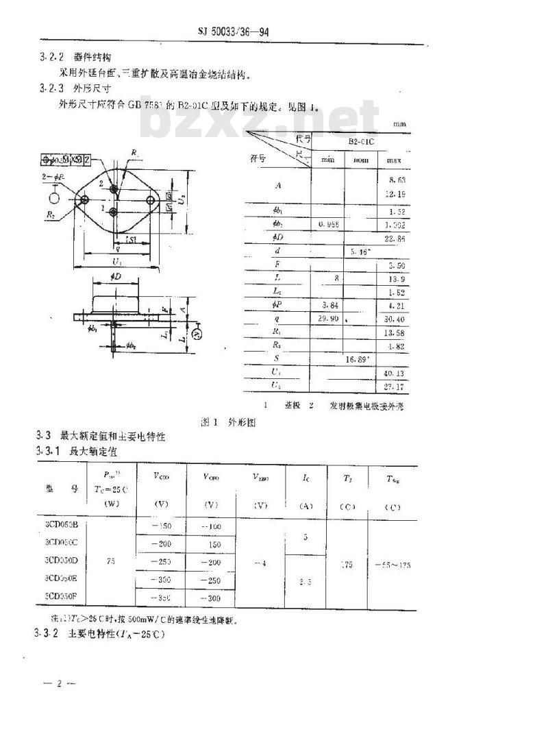 SJ 50033.36-1994 半导体分立器件 3CD050型功率晶体管详细规范