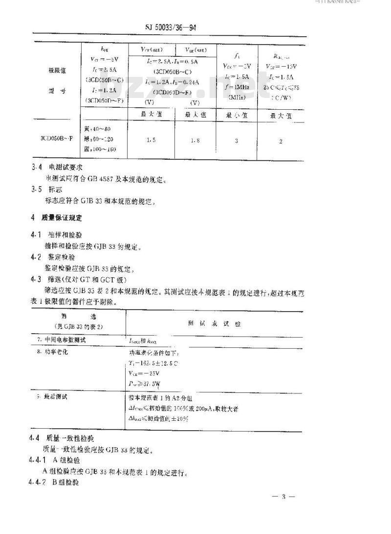 SJ 50033.36-1994 半导体分立器件 3CD050型功率晶体管详细规范