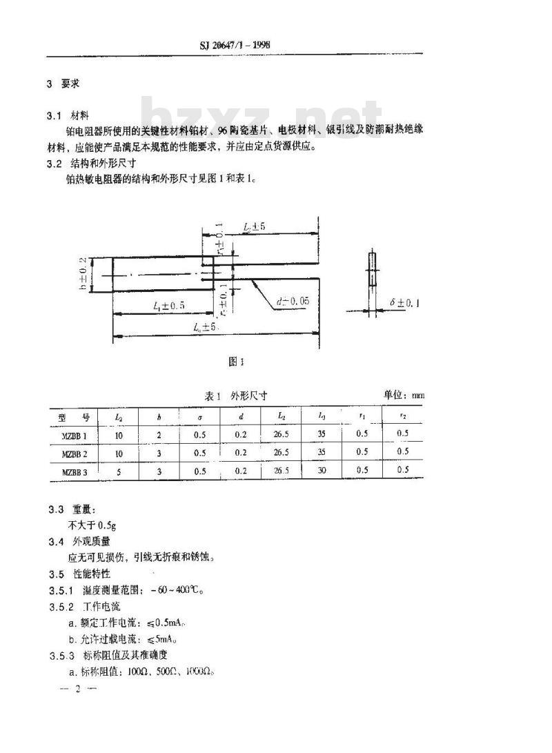 SJ 20647.1-1998 MZBB系列铂薄膜热敏电阻器详细规范
