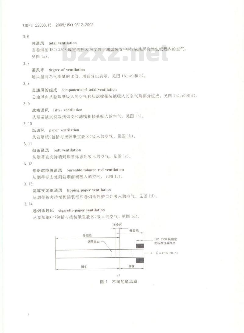 GB/T 22838.15-2009 卷烟和滤棒物理性能的测定 第15部分：卷烟 通风的测定 定义和测量原理