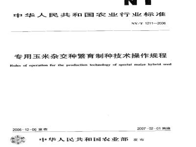NY/T 1211-2006 专用玉米杂交种繁育制种技术操作规程