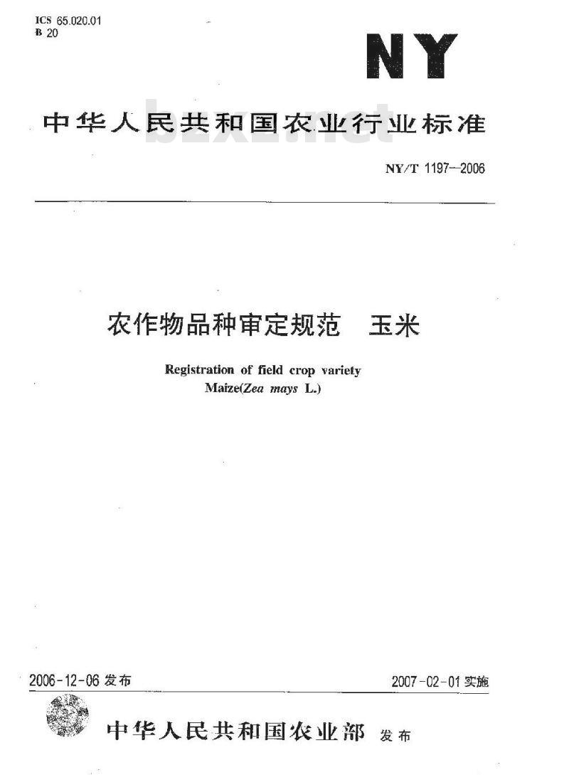 NY/T 1197-2006 农作物品种审定规范 玉米