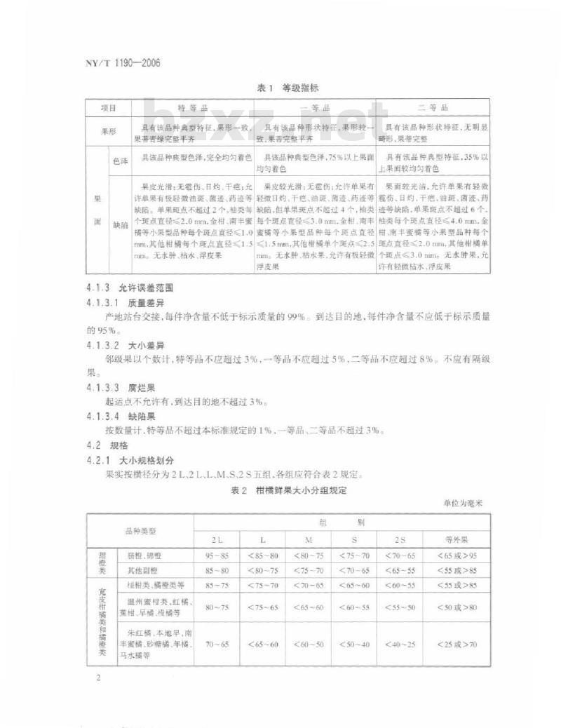 NY/T 1190-2006 柑橘等级规格