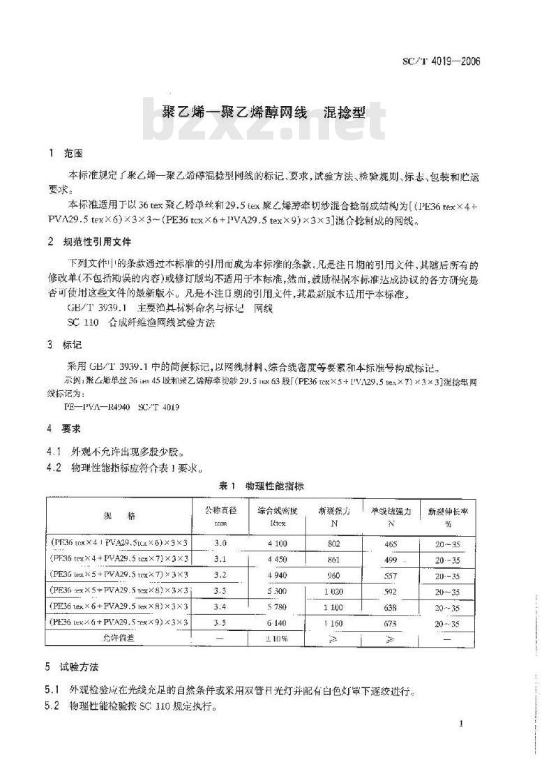 SC/T 4019-2006 聚乙烯--聚乙烯醇网线 混捻型