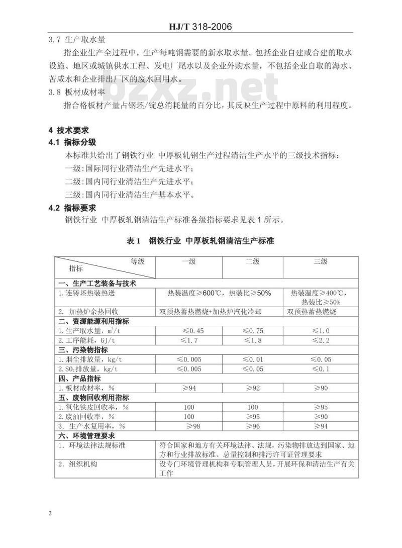 HJ/T 318-2006 清洁生产标准 钢铁行业(中厚板轧钢)