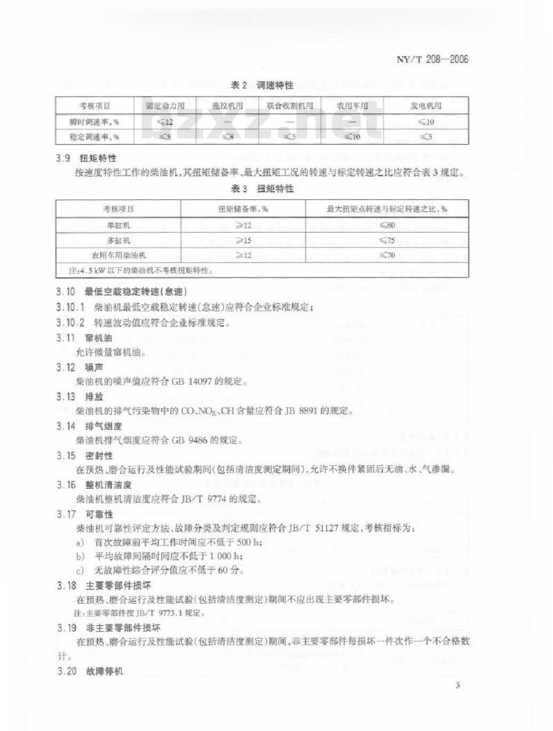 NY/T 208-2006 农用柴油机质量评价技术规范