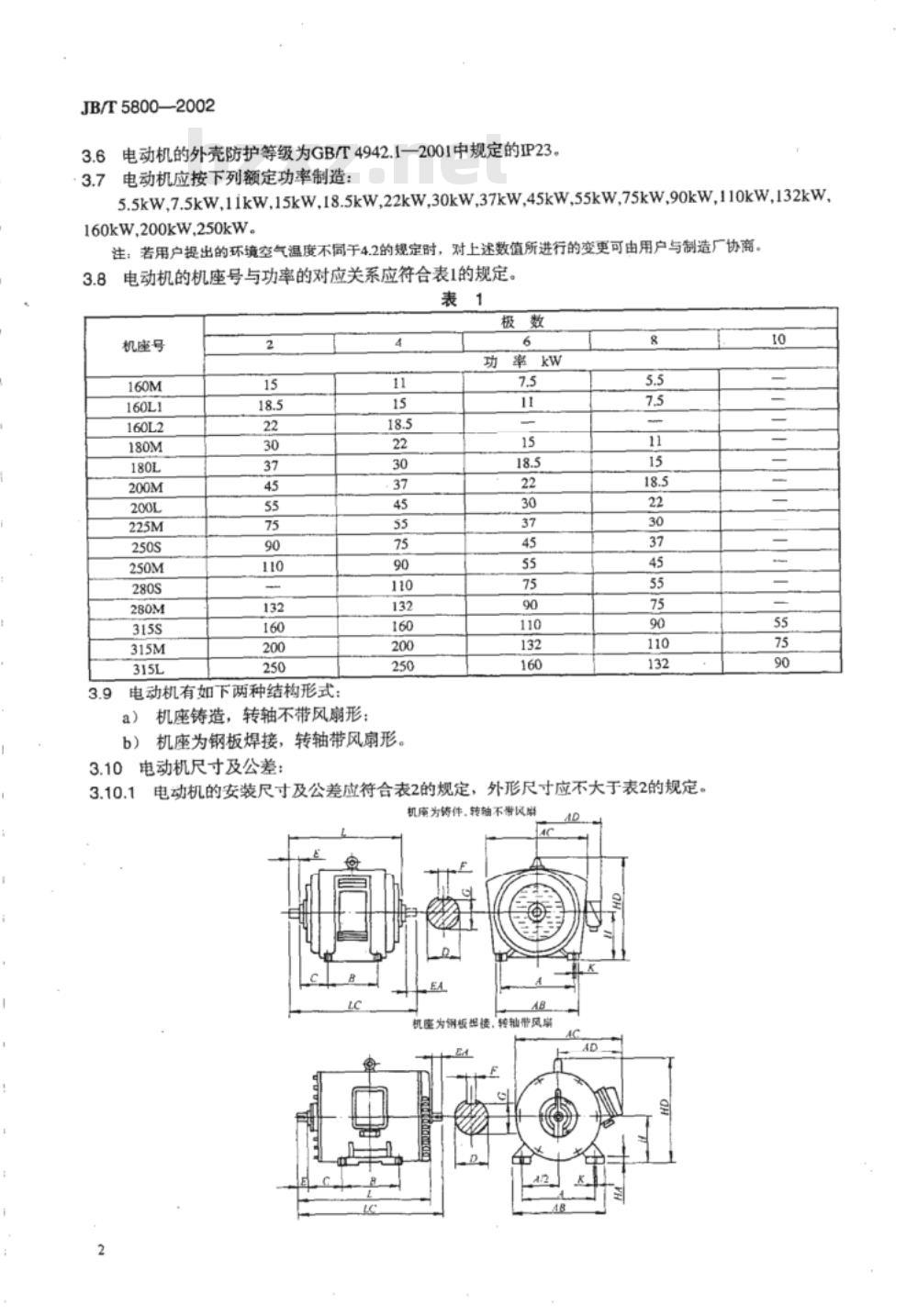 JB/T 5800-2002 Y-H系列(IP23)船用三相异步电