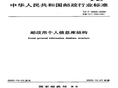 YZ/T 0002-2003 邮政用个人信息库结构