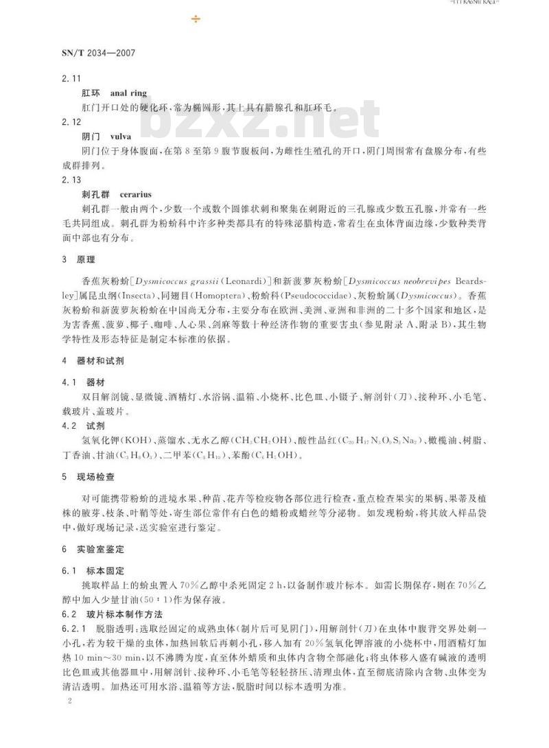 SN/T 2034-2007 香蕉灰粉蚧和新菠萝灰粉蚧检疫鉴定方法