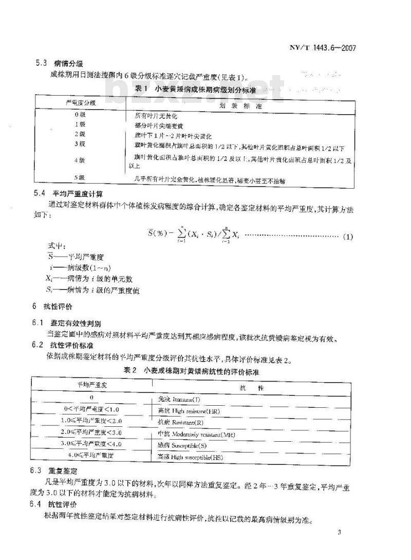 NY/T 1443.6-2007 小麦抗病虫性评价技术规范 第6部分:小麦抗黄矮病评价技术规范