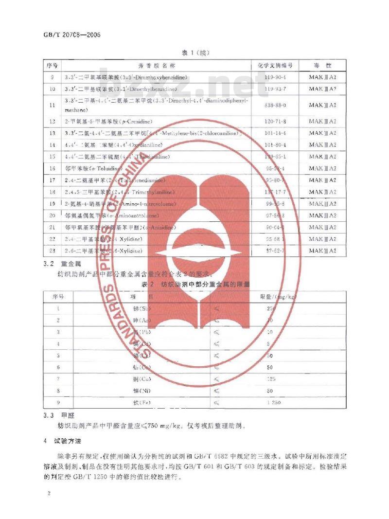 GB/T 20708-2006 纺织助剂产品中部分有害物质的限量及测定